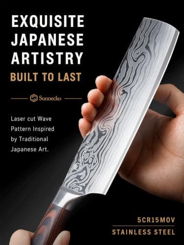 Sunnecko Japanese Nakiri Knife 7 Inch - 12° Edge Carbon Steel Chef Knife for Meat Vegetable Cutting Japanese Style, Full Tang Forged Blade Knife with Sheath, Kitchen Gift for Father Home Cooks & Pros - Thumbnail 2
