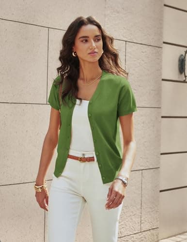 Green Summer Cardigan for Women - Soft Knit Cropped Plus Size (Light Green, 2XL) - Thumbnail 3