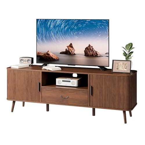 Azaeahom 63" TV Stand for TVs up to 70 Inch, Entertainment Center with Storage Cabinet, Mid Century Modern TV Console with Drawer & Sliding Doors, Fluted Media Console Table for Living Room, Bedroom - Image 1