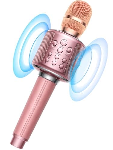 MetFut Wireless Bluetooth Karaoke Microphone, Built-in Loud Speaker for 10H Playback, Add Reverb/Duet Mode/Earbuds Monitoring, Portable Karaoke Machine for Entertainment & Singing Practice (Rose Gold)