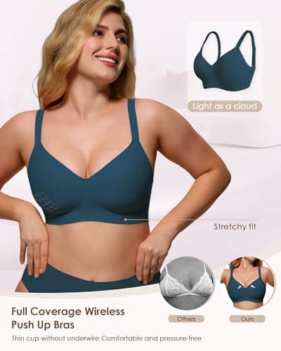 As Fairy Cloud Support Wireless Bra No Wire Seamless Bras for Women All Day Comfort Bralettes with Soft Lift Peacock Green 36B - Thumbnail 4