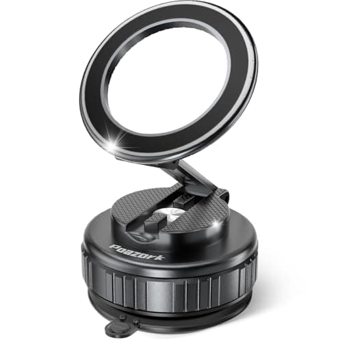 Poazork Car Phone Holder for Magsafe [78+LBS Strongest Suction & 2500gf Strongest Magnetic] 360° Adjustable Car Phone Mount.Portable Phone Holders for Car for iPhone 17，Black