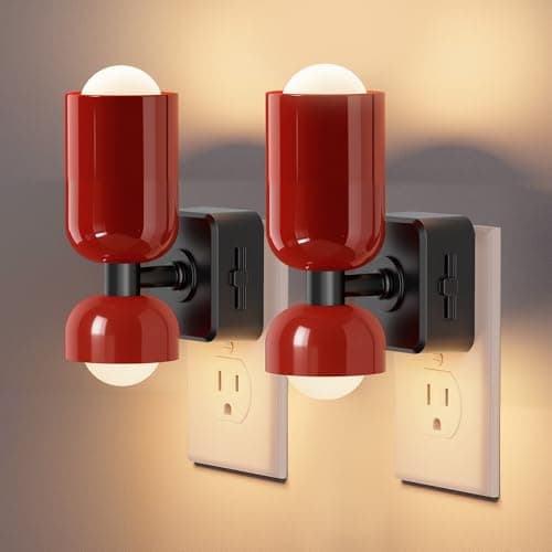 L LOHAS LED Night Light, Night Lights Plug into Wall, 0-100LM Bathroom Night Light, Dusk to Dawn Dimmable Nightlight, Modern Metal Red Nightlight for Bedroom,Mirror Restroom[2 Pack]