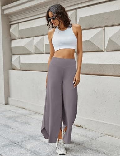 LOOKBOHO Women's Wide Leg Yoga Pants High Waisted Comfy Sweatpants Loose Casual Soft Lounge Dance Pant with Pockets Taupe S - Thumbnail 6