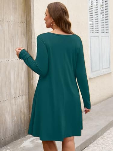 AusLook Women's Plus Midi Dress Long Sleeve Crew Neck A-Line Casual Swing Flowy Floral Vacation Boho Fall Maternity Wedding Guest Work Indigo Blue 5X 2025 Dresses - Thumbnail 6