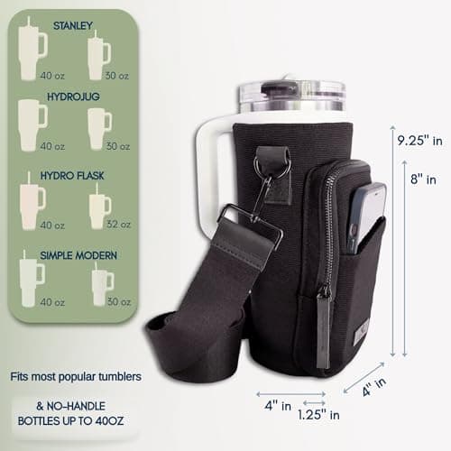 SOLLY AND RUE Water Bottle Sling Bag Crossbody Water Bottle Holder with Strap & Phone Pocket Insulated Carrier for Stanley & Hydro Flask up to 40oz Travel & Walking Companion - Thumbnail 5