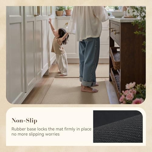 MontVoo Kitchen Rugs Mat Non Slip Washable,Absorbent Kitchen Floor Mat,Rubber Backing Braided Kitchen Mat,Easy to Clean and Maintain Kitchen Mats for Floor(Beige,17"x28") - Thumbnail 4