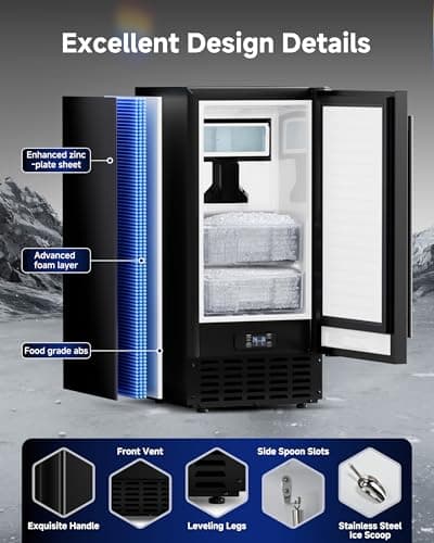 ICEVIVAL Under Counter Nugget Ice Maker, 70 lbs/Day Nugget Ice Machine, Built-in or Freestanding Ice Maker with 2-Drawer Ice Baskets, Auto-Cleaning & 24H Timer for Home and Bar Use - Thumbnail 6