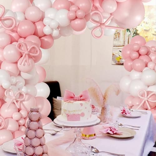 Coquette Birthday Decorations 145 Pcs Pink and White Balloon Garland Arch Kit Include Light Pink White Bow Balloons Different Size for Baby Shower Gender Reavel Wedding Party Decorations - Thumbnail 5