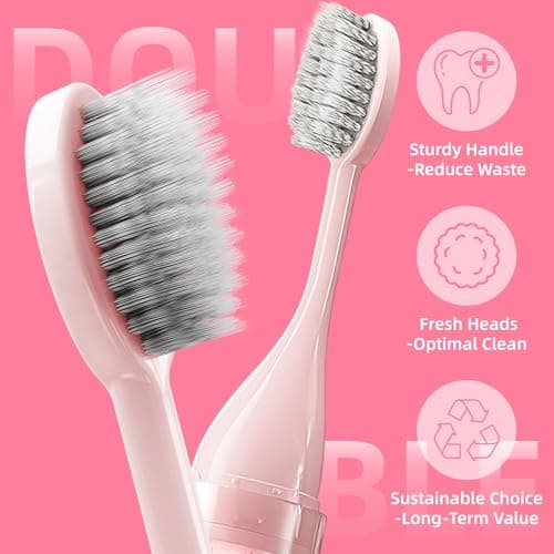 LRTOEH Travel Toothbrush with Built-in Toothpaste Container, Foldable Toothbrush with 2 Soft Brush Head, Portable Reusable Toothbrushes for Business Trips, Camping, Travel Size (Pink) - Thumbnail 4