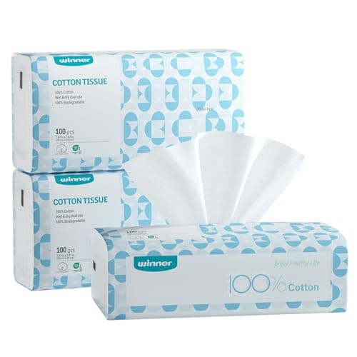 Winner Softer Face Towels, 100% USDA Biobased Facial Towels, Unscented Cotton Tissues for Sensitive Skin, OEKO-TEX Certified Face Towelettes Disposable, Makeup Remover Dry Wipes, 300 Ct, Pack of 3 - Image 1