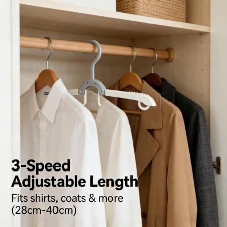 3-Speed Adjustable Foldable Clothes Hanger: 3D Arc Shoulder, Built-in Side Hooks, Compact for Home Closet & Travel, Fits Shirts/Coats, Space-Saving & Sturdy - Thumbnail 3