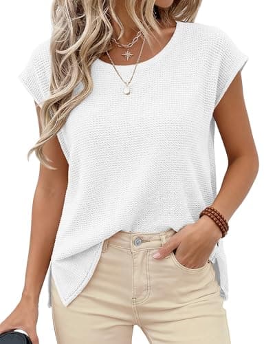 BTFBM Sweater Vest Women 2026 Spring Summer Cap Sleeve Crew Neck Casual Loose Business Tops Western Vacation Outfits(White, Large) - Thumbnail 2