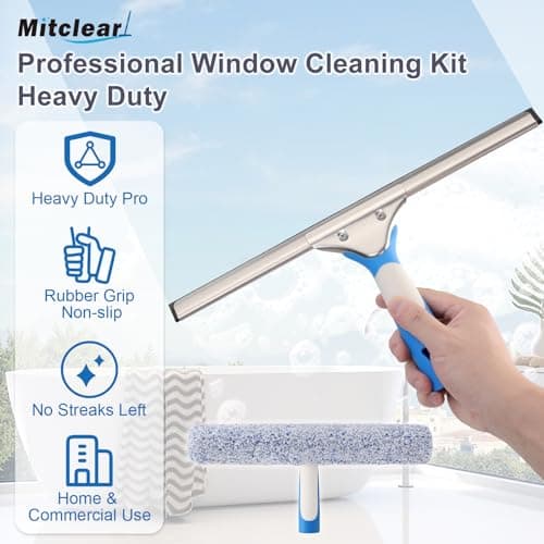 Mitclear Professional Window Cleaning Kit 14IN, Windows Cleaner Tool with Silicone Squeegee, Microfiber Scrubber & Cloth, Window Washing Equipment or Home Shower Glass Doors Car Windshield - Thumbnail 2