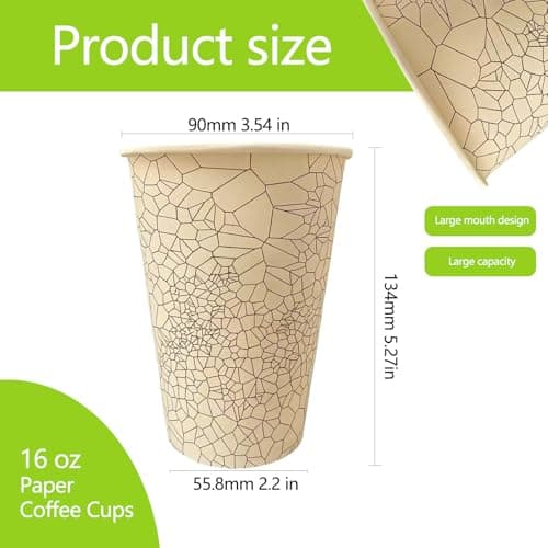 SOPARO Bulk Coffee Cups, 16 oz Disposable Paper Cups, 1000 Count, Commercial, Rolled Rim, Leak Resistant,Great for coffee shops - Thumbnail 4