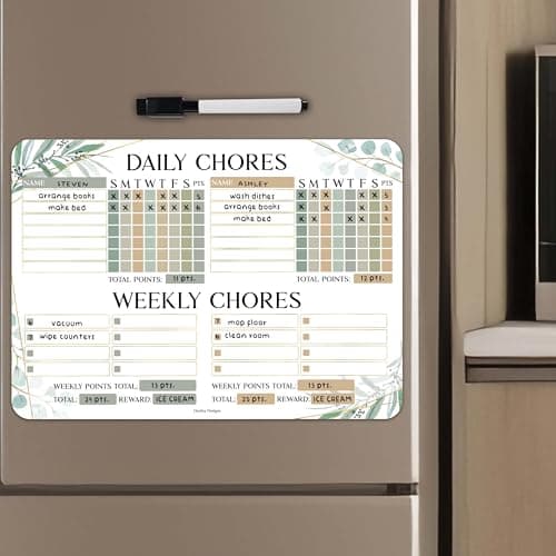 Magnetic Chore Chart for Kids Multiple Kids – Dry Erase Chores Chart for Teens. Adults, Greenery Responsibility Chore Board for Family - Image 1