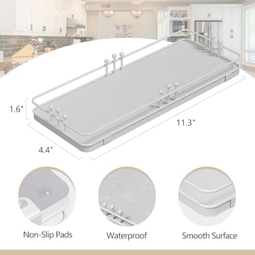 Pursura Bathroom Vanity Tray for Countertop Toiletries Perfume Makeup Soap Dispenser Toilet Tank, Kitchen Tray for Salt Spice, Decor Tray for Candle Nightstand Coffee 11.3”x 4.4” White - Thumbnail 2