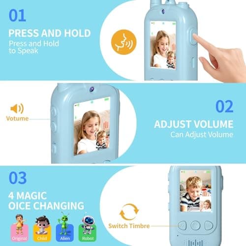 Video Walkie Talkies, Kids Adventure Toys with Screen, Video Walkie Talkies for Kids with Voice Changer, Durable Walkie Talkie Toys Gifts for Indoor Outdoor Missions Ages 3-12 (Blue) - Thumbnail 6