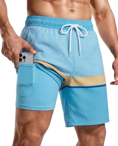 CoozySphere Mens Swim Trunks Board Shorts Quick Dry Bathing Suits with Compression Liner 7 Inch Swim Shorts with Zipper Pockets M - Image 1