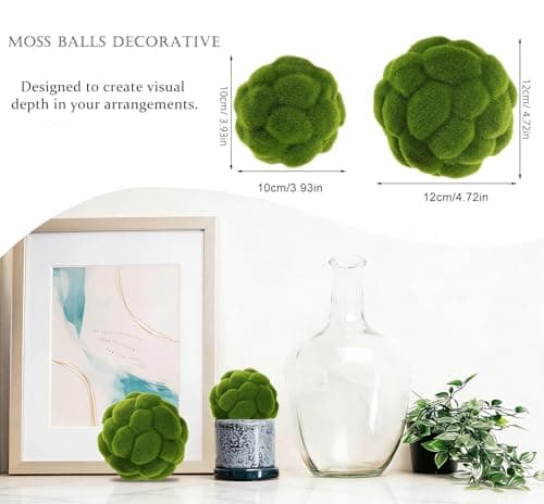 Bupurp Moss Balls Decorative for Bowls 2 Pcs Artificial Faux Green Moss Balls for Vase Fillers, Centerpiece, Table Arrangement, Wedding Decor, DIY Crafts (3.9" + 4.7") - Thumbnail 2