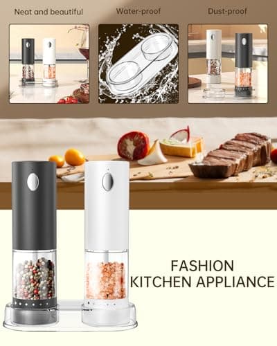 CIRCLE JOY Electric Salt and Pepper Grinder Set Rechargeable Salt and Pepper Mills with 6-Level External Adjustable Coarseness, White LED Light and Storage Base, Black & White - Thumbnail 6