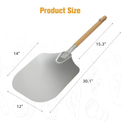 Pizza Peel 12" x 14",30.1" Long Aluminum Metal Pizza Turning Peel with Detachable Wooden Handle For Baking Dough,Bread and Pastry.Pizza Oven Accessories Tools for Indoor & Outdoor Grill Oven - Thumbnail 4