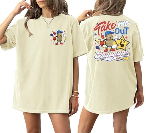MYHALF Baseball Shirts Women Baseball Mom Shirt Oversized Ballgame Graphic Tshirt Sport Clothes Apricot - Thumbnail 2