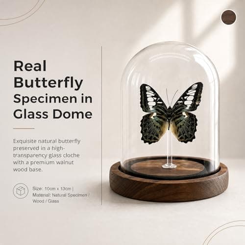 Wugakio Glass Taxidermy Butterfly Specimen Shadow Box, Butterfly Gifts for Women Girls with Glass Cover, Butterfly Decor for Bedroom Office Living Room Desk (Parthenos syvia) - Thumbnail 2