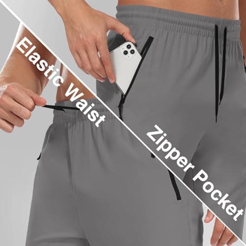 Mens Hiking Pants Sweatpants with 2 Zipper Pockets Waterproof Quick Dry Lightweight UPF 50+ Cargo Elastic Waist Drawsting Casual Work Athletic Gym Workout Grey S - Thumbnail 5