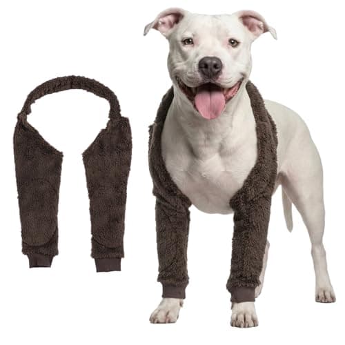 LovinPet Dog Front Leg Warmers for Medium Large Dogs, Double-Sided Fleece Elbow & Knee Sleeve, Adjustable Recovery Leg Protector, Anti-Lick, Anti-Chafe, Cold Weather Keep Warm, Grey, XL