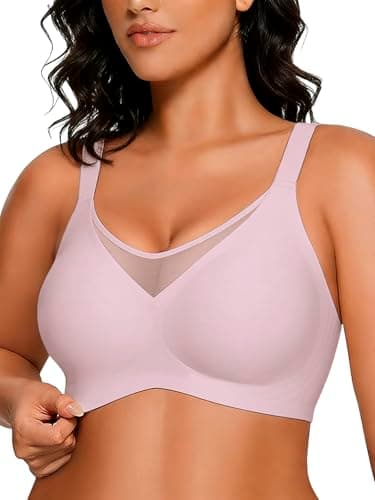 COCOMARTS Jelly Bras for Women No Underwire Push Up V Mesh Seamless Comfort Tshirt Bra Supportive Lift Bralette Everyday Bra Pink Medium