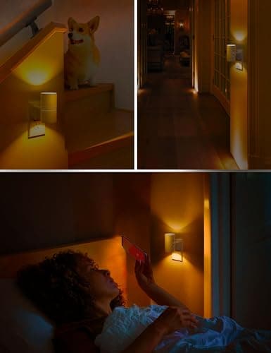L LOHAS LED Night Light, Amber Nightlight, Dimmable Night Light 100LM, Light Sensor, Yellow Nightlight, Sleep Light for Kids, Soft & Warm Light for Bedroom, Hallway, Bathroom, 2 Pack - Thumbnail 5