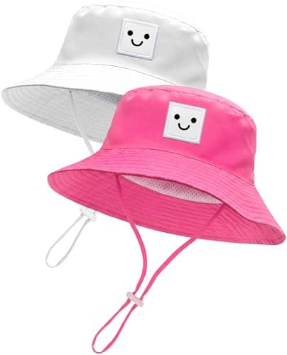 Baby Sun Hat Toddler Bucket Hats UPF 50+ Kids Summer Sun Protection Beach Hat for Boys Girls (US, Age, 2 Years, 7 Years, White+Rose Red) - Image 1