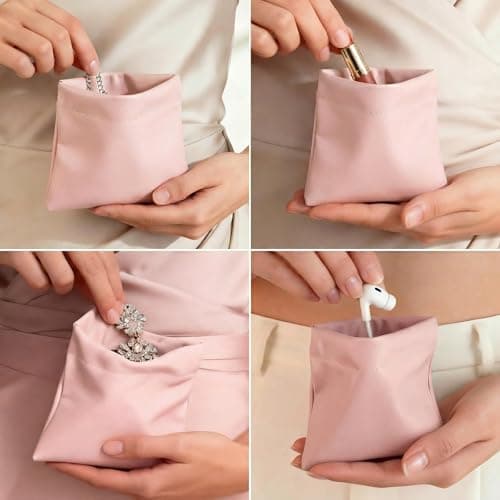 AUCCNT 4 PCS Small Makeup Bag for Purse, Mini Portable Cosmetic Pouch for Women, Coin Purse Lipstick Cosmetic Accessories Organizer, Travel Storage Pouch, Pink - Thumbnail 6