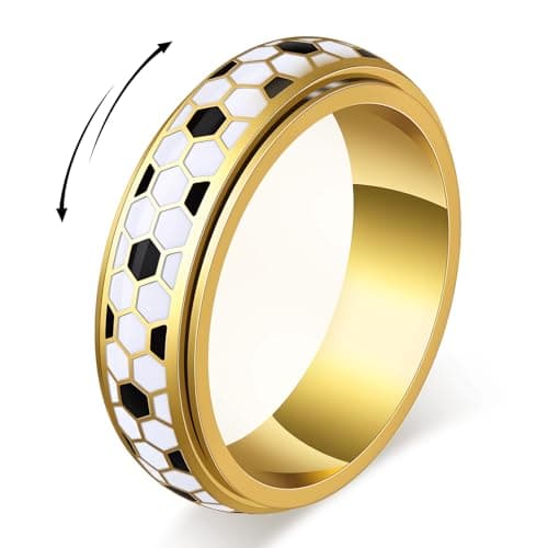 SYDNFZY Soccer Fidget Ring for Adults – Stainless Steel Anxiety Relief Jewelry with Football Design for Women, Soccer Gifts for Men, Sport Mom Essentials (Gold, 6) - Image 1