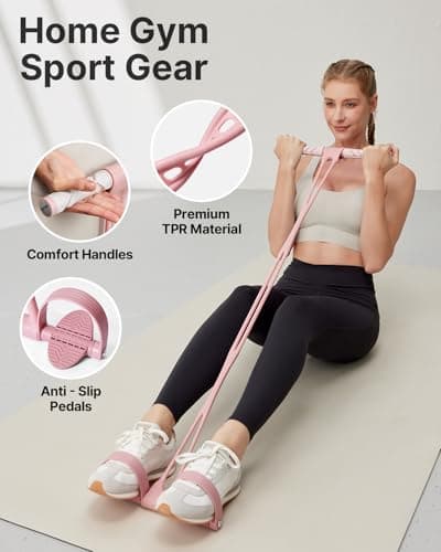 YOTTOY Pedal Resistance Band, Thick Elastic Tension Rope with Handles, Sit-Up Pull Rope Fitness Equipment for Leg, Arm, Abs, Waist, Home Gym & Yoga Training for Women & Men (Pink, 35 pounds) - Thumbnail 2