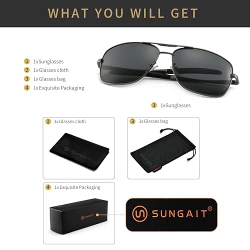 SUNGAIT Men's Polarized Sunglasses Durable Metal Frame for Fishing Driving Golf (Gunmetal Frame/Grey Lens) Metal Frame 0925 QKH - Thumbnail 5