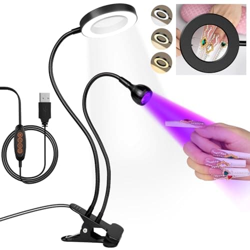 AORAEM LED UV Nail Lamp: Double-Headed Gooseneck UV Lamp for Gel Nails, LED Flash Cure Light with 6X Magnifier Home DIY Salon, Black - Image 1