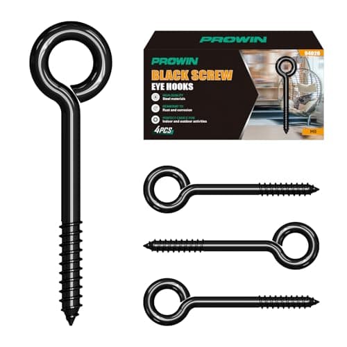 Prowin Heavy Duty Black Screw Eye Hooks, 4PCS M8 4.59 Inch Self Tapping Eyelet Bolts, Strong Eye Screws for Wood, Cables & Wire Securing, Indoor & Outdoor Heavy Duty Use - Image 1