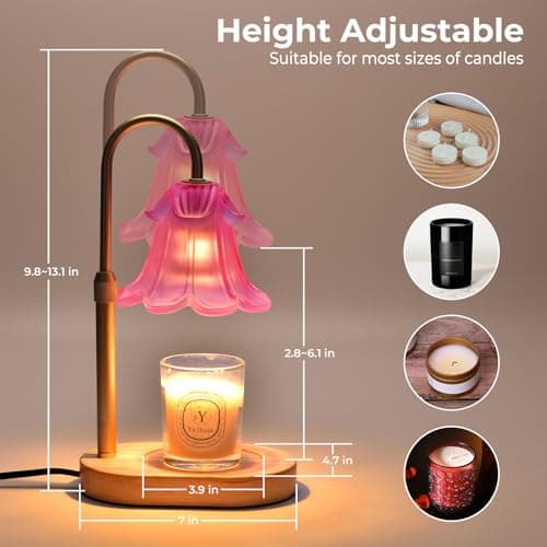 Lsctiff Candle Warmer Lamp with Timer Dimmable, Wax Melt Warmer Adjustable Height, Flower Warmer Lamp with 2 Bulbs for Jar Candles, House Warming New Home Decor, Gift for Mom Women (Rose Red) - Thumbnail 2