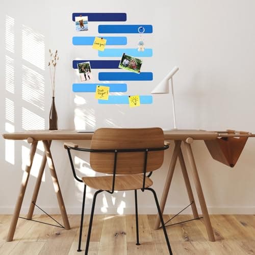 HULAVO 8Pcs Rectangle Felt Cork Board Bar Strips with 35 Pushpins, Self-Adhesive Bulletin Board Strips for Office School Home Wall Decor Stickers Memos Schedules Photos Display -Gradual Blue - Thumbnail 2