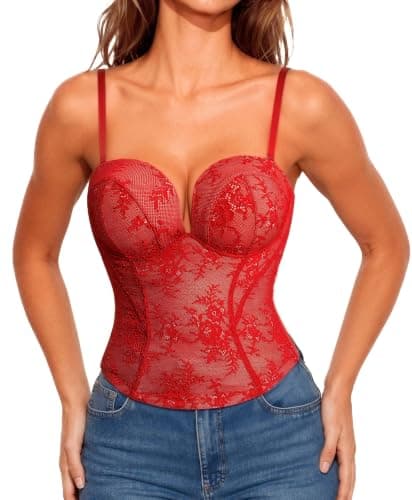 Popilush Lace Corset Tops For Women Mesh Bustier Top With Underwire