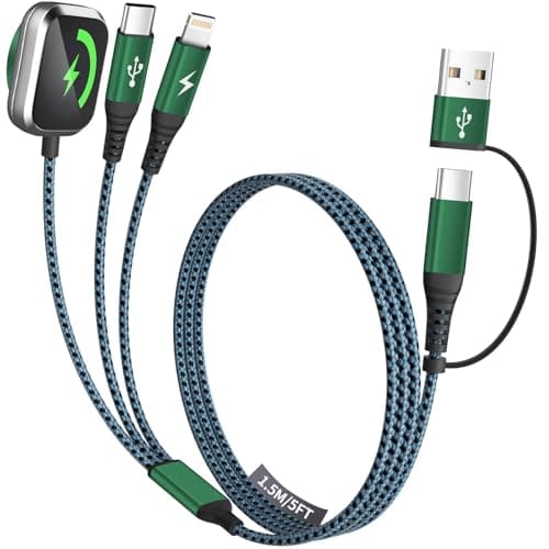 Jogrytece Travel Gifts for Women, Multi Charging Cable for iWatch Charger, 3 in 2 Charging Cable for Multiple Devices, USB A&C/Watch Charger/Type-C/L Cord Compatible with iWatch/iPhone 17-11/Car, 5FT - Image 1