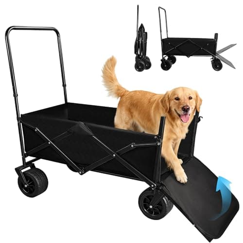 Dog Stroller for Large Dogs,Pet Stroller for Medium Dogs Up to 150lbs,Folding Dog Wagon Cart,Heavy Duty All-Terrain with Adjustable Handle,Storage Organizer,Waterproof Oxford Fiber,Black