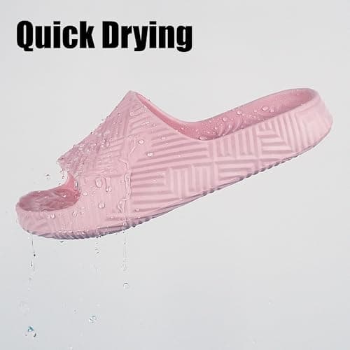 Weweya Shower Slippers Women Men Lightweight House Slides for Bathroom Dorm Beach Gym Pink Women Size 9 Men Size 7 - Thumbnail 4