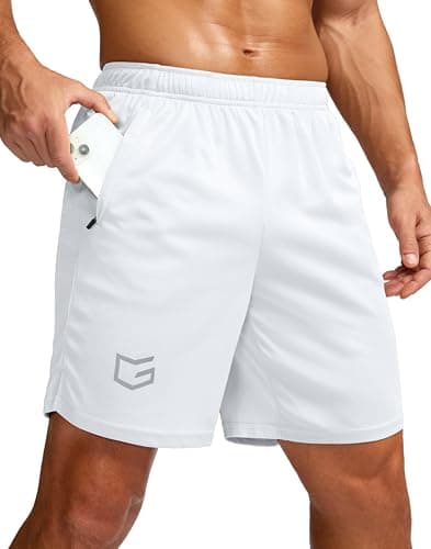 G Gradual Men's 7" Workout Running Shorts Quick Dry Lightweight Gym Shorts with Zip Pockets (White XX-Large) - Image 1