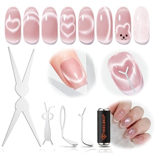 modelones Cat Eye Magnet Set for Nails, Heart Cat-Eye Scissor-Shaped Magnets Tool, 2 IN One Cylinder Cat Eye Magnet with Ball Magnets, French & Black Hole Nail Magnet Guides for Cat-Eye Nail Effect - Image 1