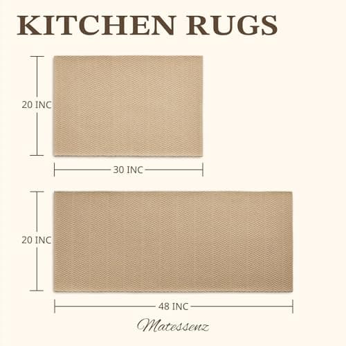 MatEssenz Kitchen Rugs Set of 2, 20" x 30" + 20" x 48" Non Slip Washable Kitchen Mats for Floor, Absorbent Low Profile Sink Runner, Durable Herringbone Woven Farmhouse Rug, Khaki - Thumbnail 2