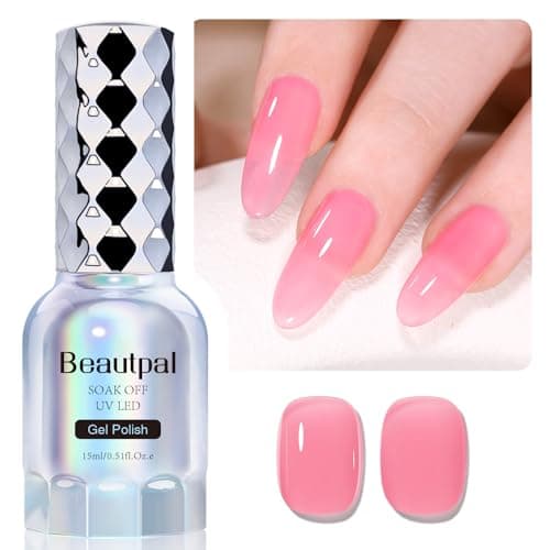 Larvall BEAUTPAL Jelly Rose Gel Nail Polish 15ML Sheer Translucent UV Light Cure Gel Polish for Nail Art DIY Manicure and Pedicure at Home, Color 014