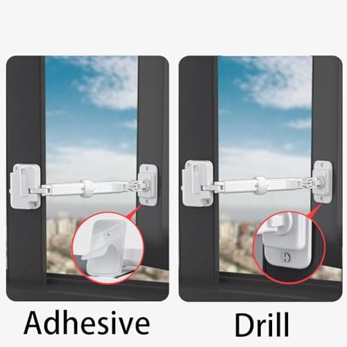 Bstsilver 2-Pack Child Proof Door Finger Pinch Guard, Baby Door Stopper& Door Latch, Adjustable Door Lever Handle for Pet Cat Dog Chicken Coop, Window Safety Locks for Toddlers, Easy Adhesive/Drill - Thumbnail 6